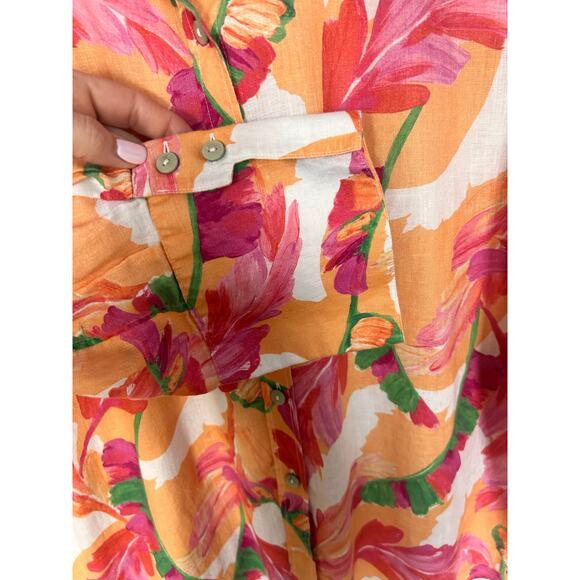 Chico's Women's Floral No-Iron Linen 3/4 Sleeve Foliage Shirt Multicolor Size 16 - Picture 6 of 11
